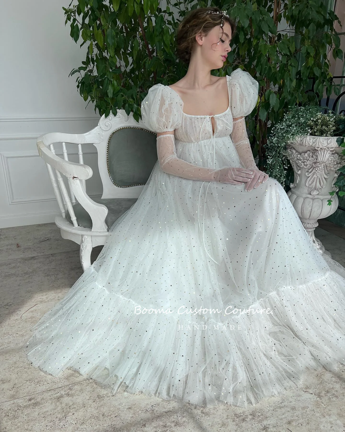 Booma Rotterdam-Robe de Soirée de Mariage Trapèze à Paillettes, Tulle Étoilé Kly, Manches Courtes Carrées, Robes de Promo, Maxi à Plusieurs Niveaux, Quelle que soit