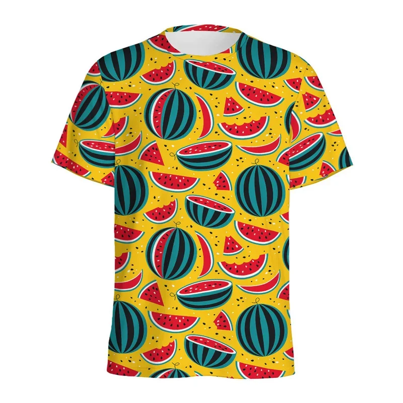 

Colorful Watermelon Graphic T-shirt Men Crew Neck Short-sleeved T Shirt Women Kids Summer 3D Printed Tropical Fruits Tee Shirts