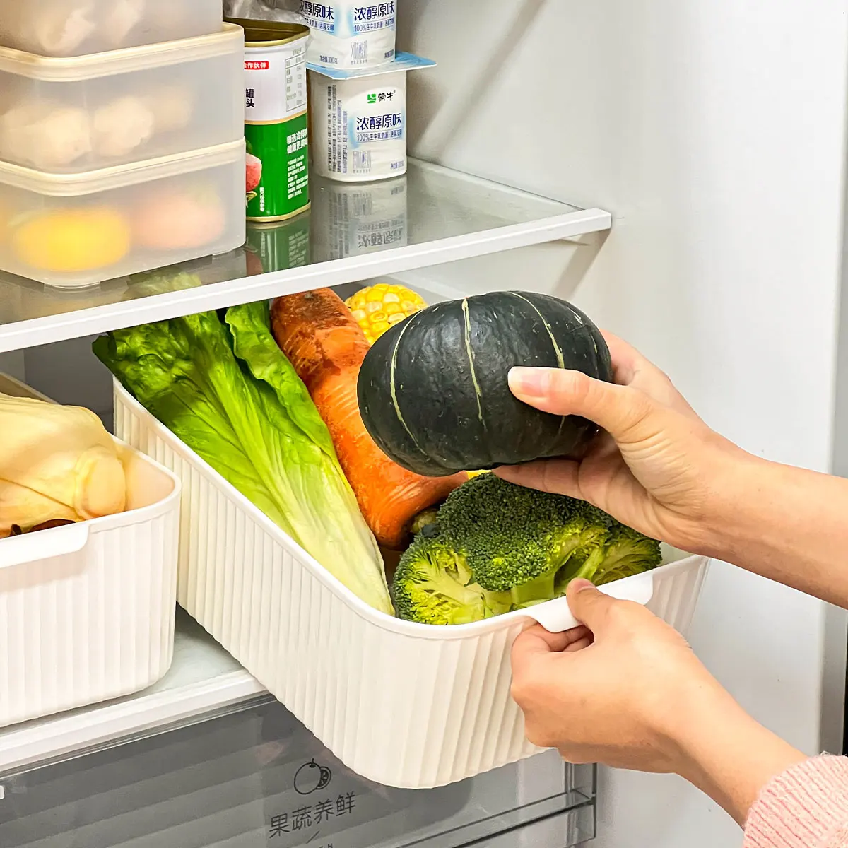 

Многофункциональный пластиковый контейнер для хранения продуктов в холодильнике с ручкой, для фруктов и овощей, органайзер для кухни