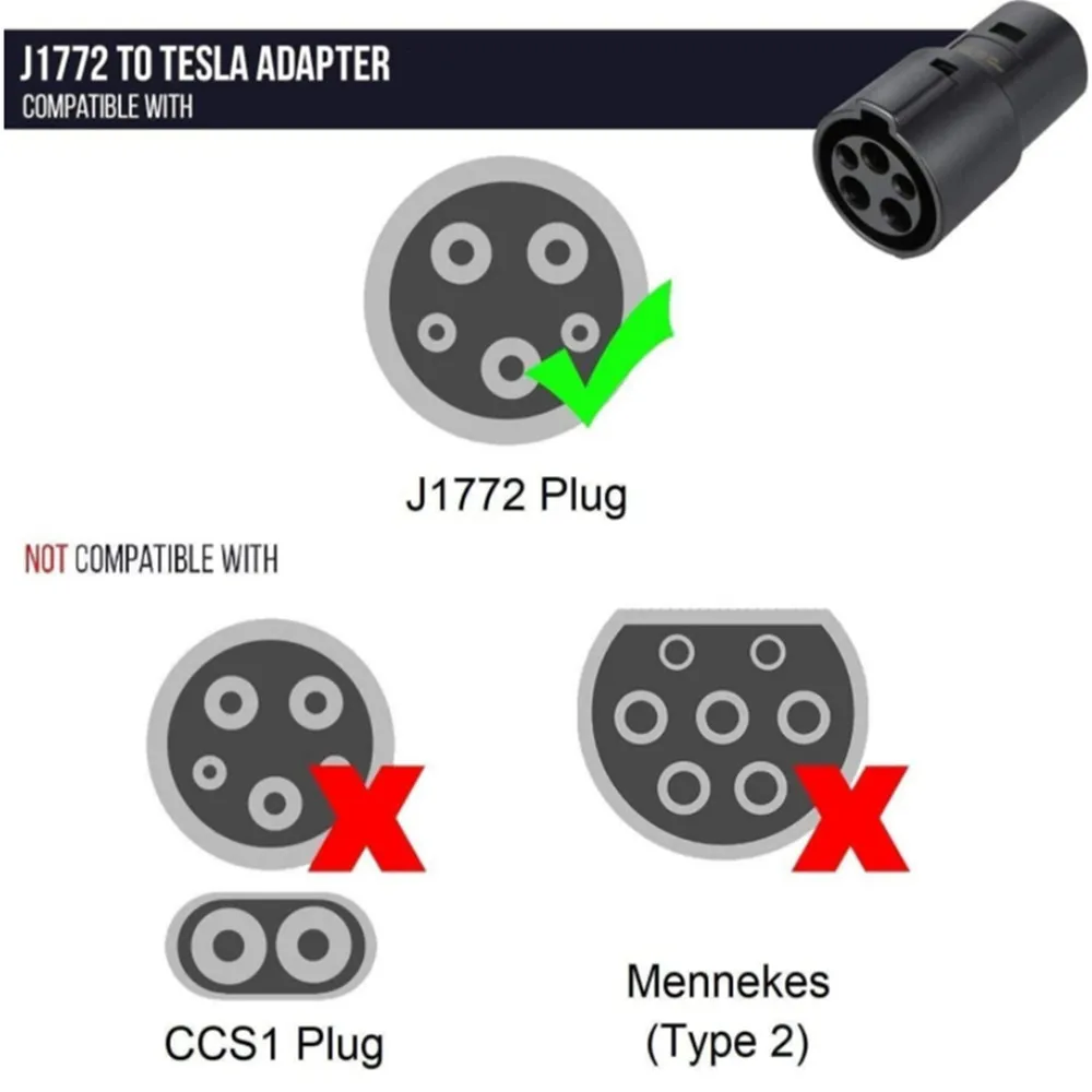 Electric Vehicle Charging Adapter Type1 J1772 to Teslas Model X Y 3 S for EV Charger Connector EVSE Conversion Gun Socket