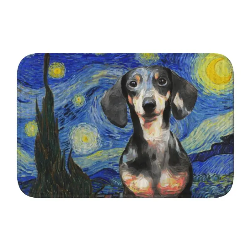 Personalized Dapple Dachshund Dog Doormat Mat Anti-Slip Starry Night Van Gogh Bath Kitchen Garage  Welcome Rug Carpet Footpad