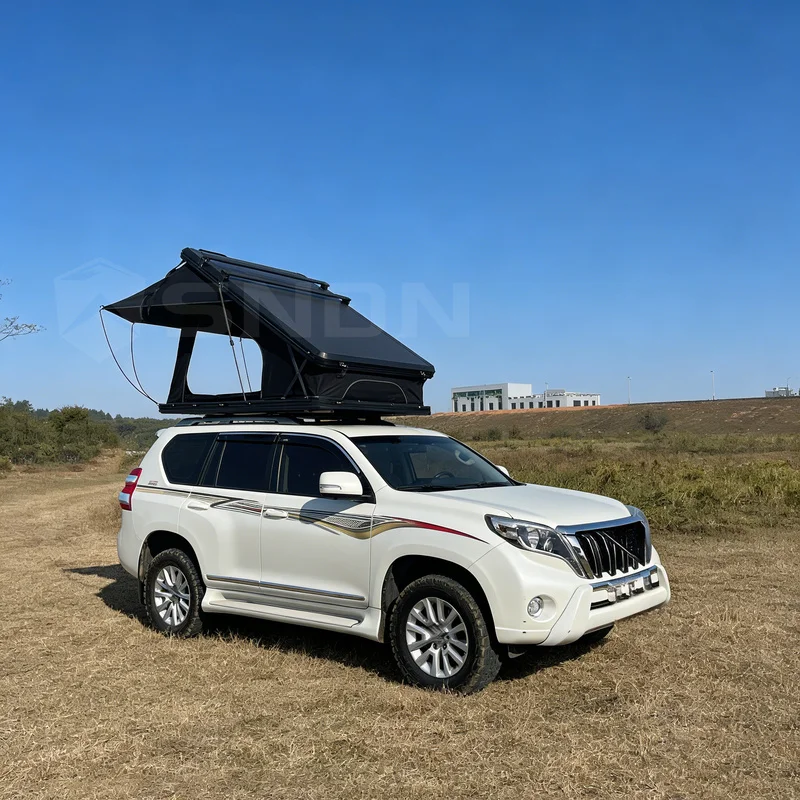 High Quality SNDN 2-3 Person Triangle Aluminum X Frame Hinge Hard Shell Car Roof Top Tent With Solar Panel For Off-Road Camping