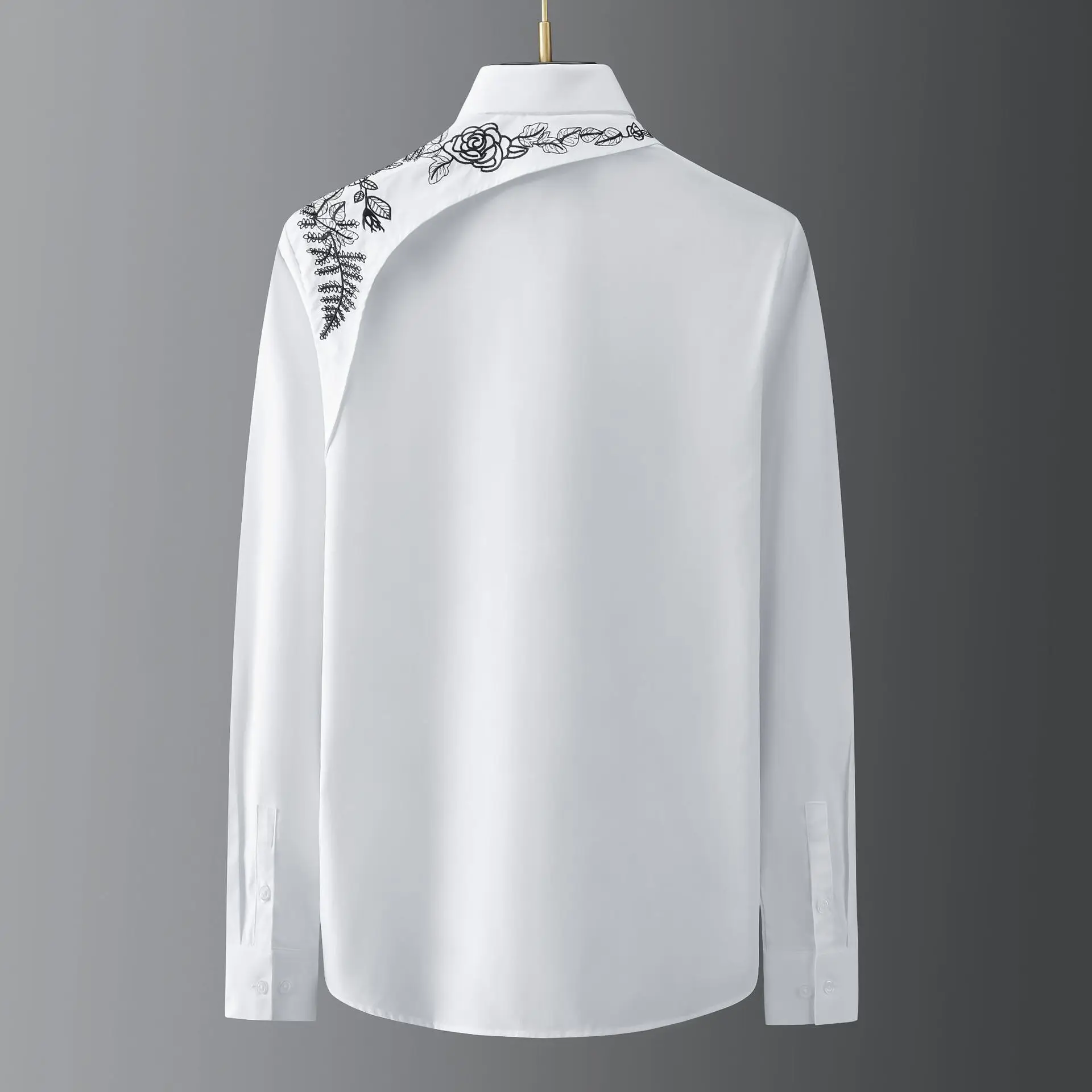 IEFB Metal Buckle Ribbon Over Shoulder High Quality Embroidery Men\'s Long Sleeve White Shirt Single Breasted Tops 2023 New Y5560