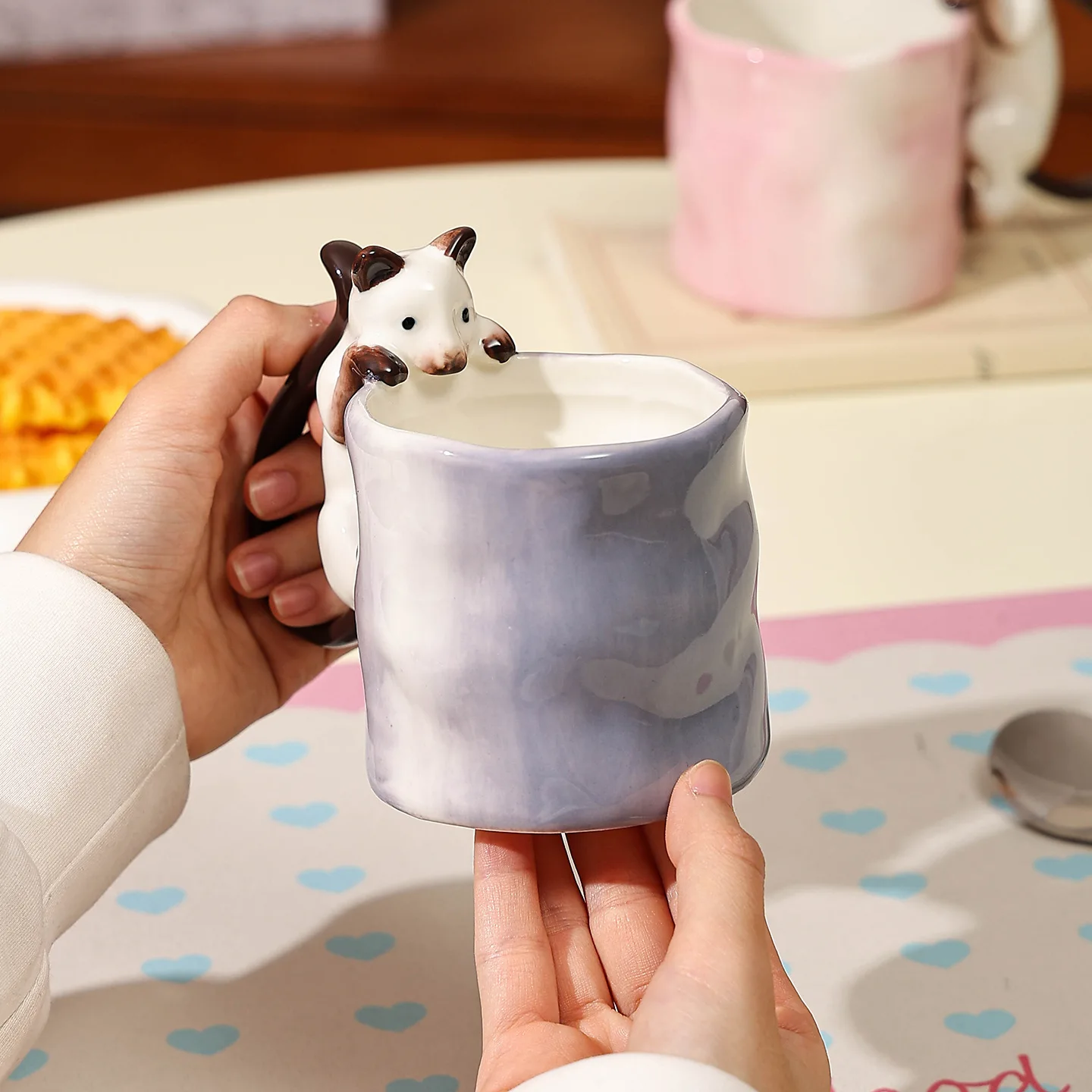 Cartoon Siamese Cat Shaped Ceramic Coffee Mug 3D Porcelain Breakfast Cup With Siam Handle For Milk Tea Water