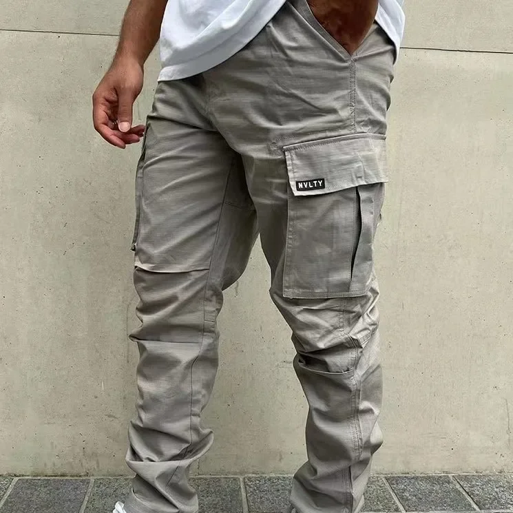 2024 Autumn Men Cargo Pants Multi Pocket Mid Waist Sports Jogging Sweatpants Casual Vintage Ankle Length Trousers Streetwear