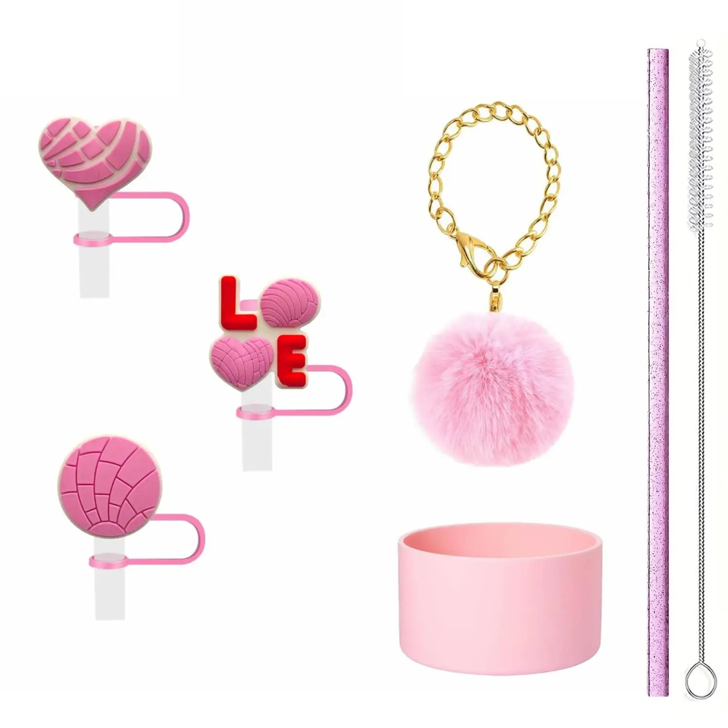 Stanley Pom-Pom Cup Chain Straw Topper Sleeve Cartoon Party Decorative Gift Accessory