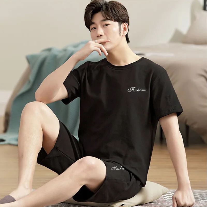 Summer Men\'s Thin Modal Pajamas Short Sleeve Shorts Oversized Loose Fitting Casual Home Clothing Set Breathable Sports Suit