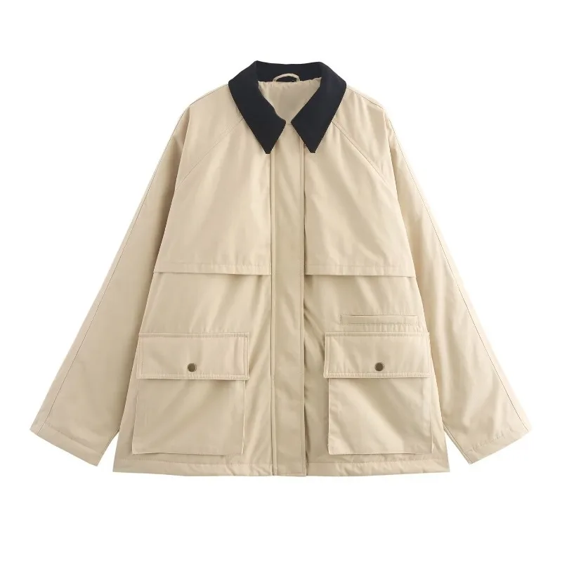 Autumn Winter Warm Jacket Women's Corduroy Patchwork Lapel Long Sleeves Coat Parkas Cotton Padded Jacket Womens Winter Clothing