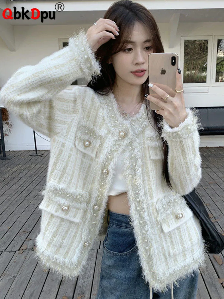 

Korean Fashion Tassels Knitted Jacket Women Casual Loose Knitwears Coats Tops Chic Design Single Breasted Cardigan Abrigos 2024