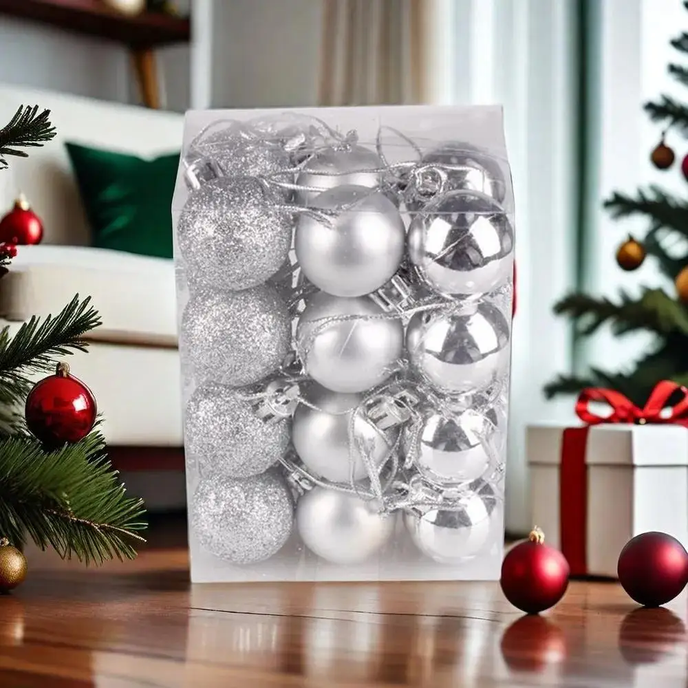 

Glittery Christmas Ornament Set, 3cm Diameter, 1pc, Shatterproof Plastic, Hanging Thread, Indoor Outdoor Use, Temperature