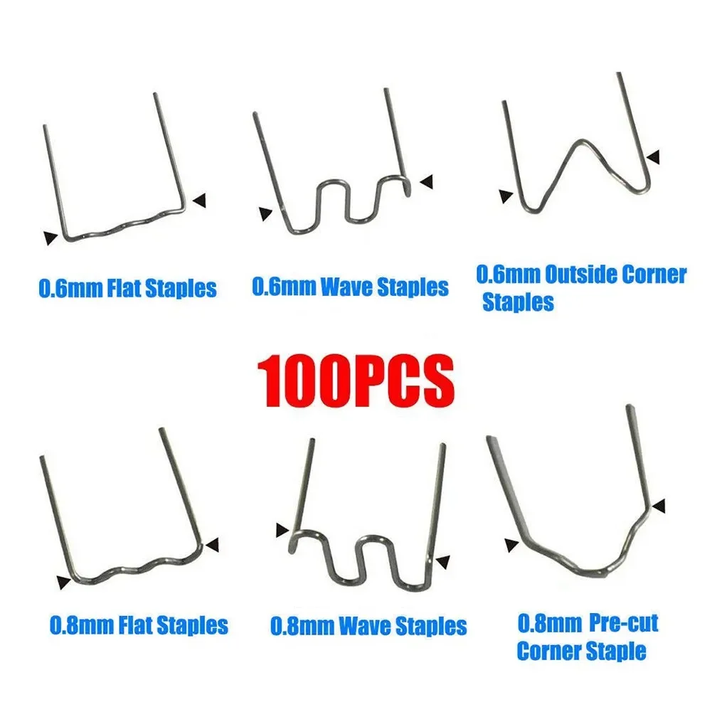 100/500Pcs 0.6/0.8mm S Wave Staples For Car Bumper Bodywork Plastic Stapler Repair Kit Pre-cut Wave Staples Soldering Tools