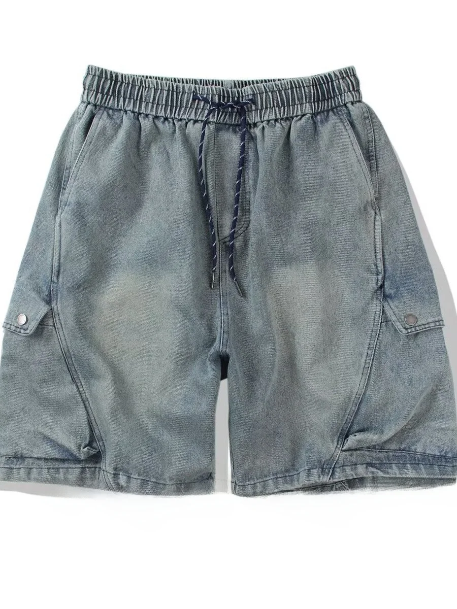 

Men's Fashionable Retro Denim Shorts Straight Leg Casual Pants Summer New Arrival Versatile Trendy Design Worn at Waist