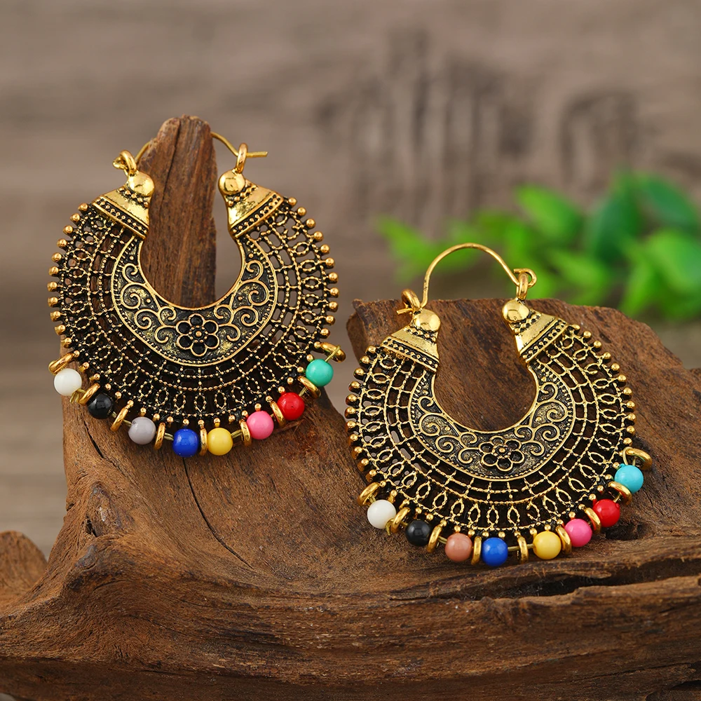 Bohemian style round earrings cross-border popular source manufacturer Indian retro personalized colored earrings wish