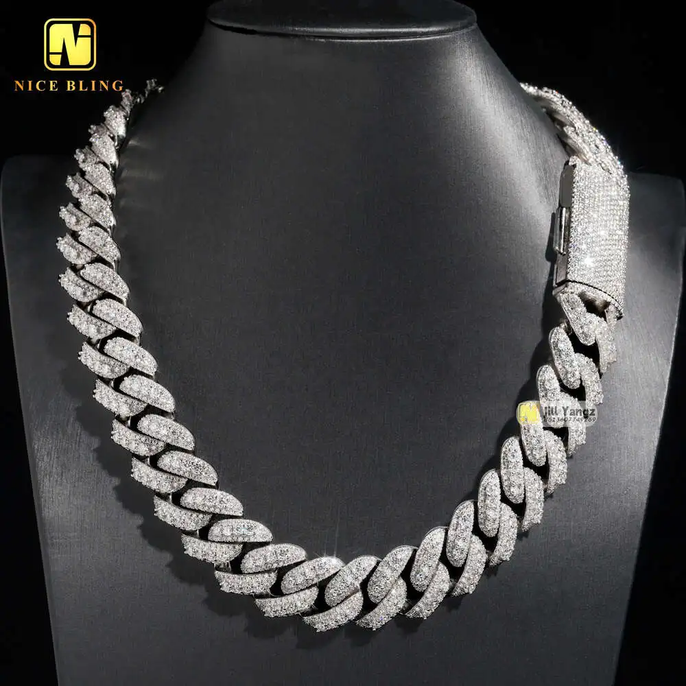 

Wholesale 23mm Chunky Chain Gold Plated Sterling Silver Cuban Link Chain Cubic Zirconia Necklace Men Cadenas Heavy Hip Hop Rock