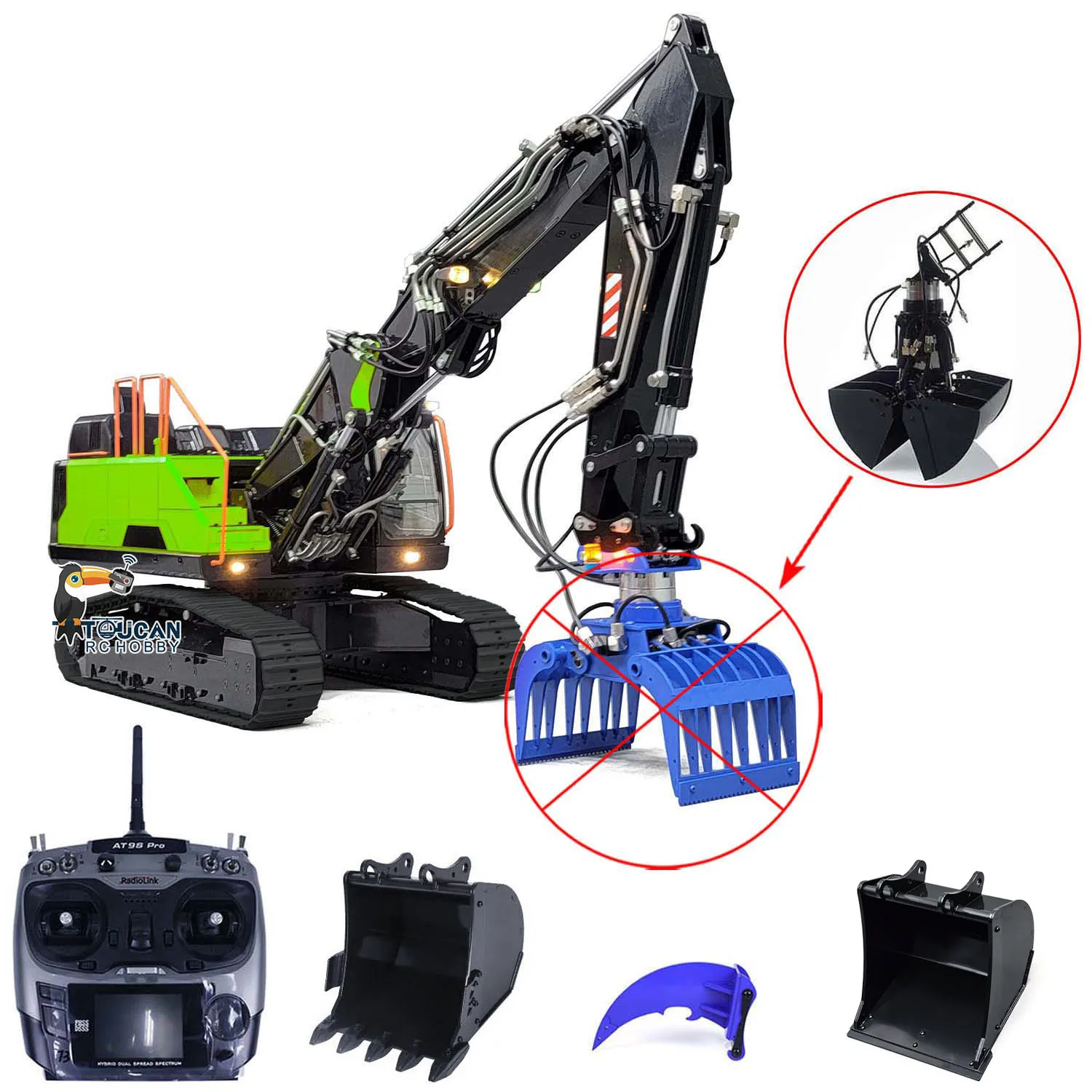 MTM 1/14 Metal EC380 RC 3 Arms Excavator Tracked Crawler Hydraulic Assembled Outdoors Toy Engineering Digger Vehicles TH22516