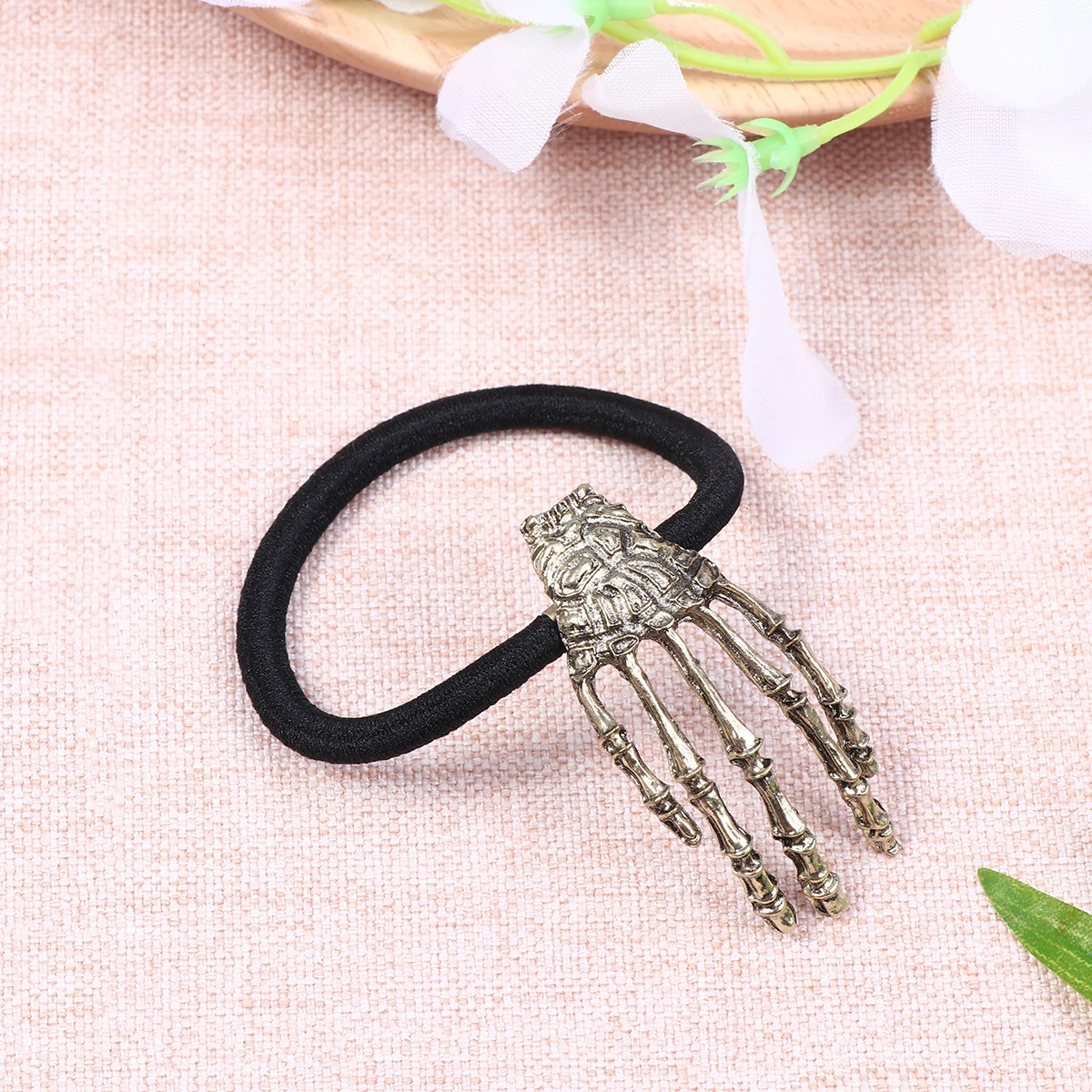 

Skull Hand Bone Hair Tie Stretch Rope Women Ponytail Holder Girl Ribbon Alloy Durable Halloween Costume Parties Masquerades Rave