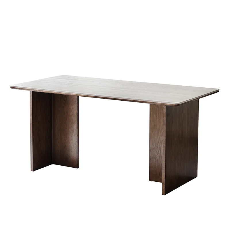 

Stone slab dining table, small apartment solid wood walnut rectangular modern simple household