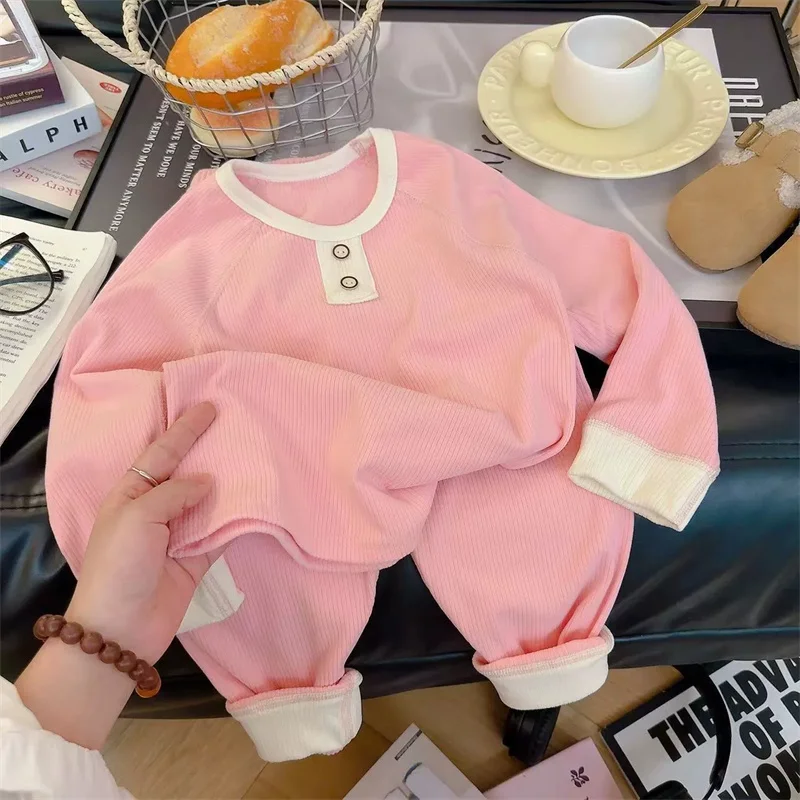 

Children's Pyjama Suit Girls Thermal Sets Boys Autumn Top Pants Baby Long-Sleeved Fashion Outfits Kids Casual Loose Clothes