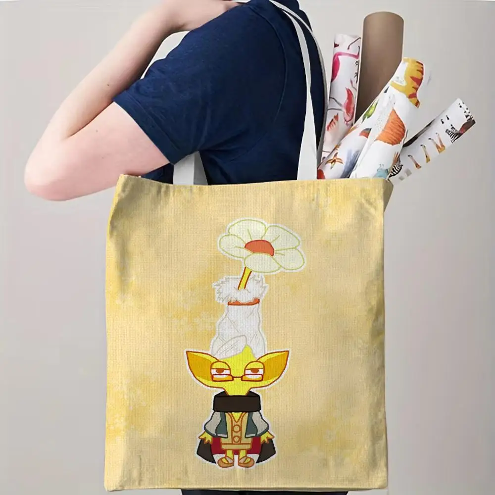 Cartoon Cute P-Pikmin Storage Bags Canvas Double-Sided Print Tote Bag Large Capacity Shoulder Fashion Shopping Handbag