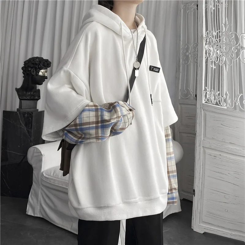 Fake Two-Piece Hoodie Women's Loose Fit Gingham Hooded Sport Top Ins Hong Kong Style Retro Casual Spring and Autumn image 5