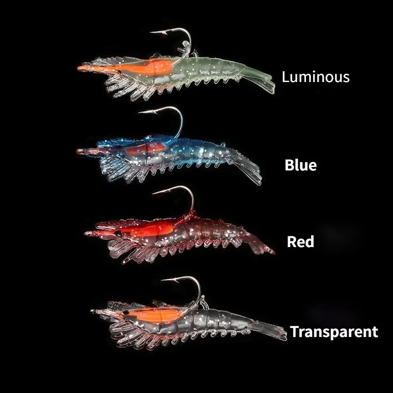 4pcs Realistic Luminous Soft Shrimp Shaped Artificial Simulation Fishing Lures with Sharp Hooks Fishing Accessories