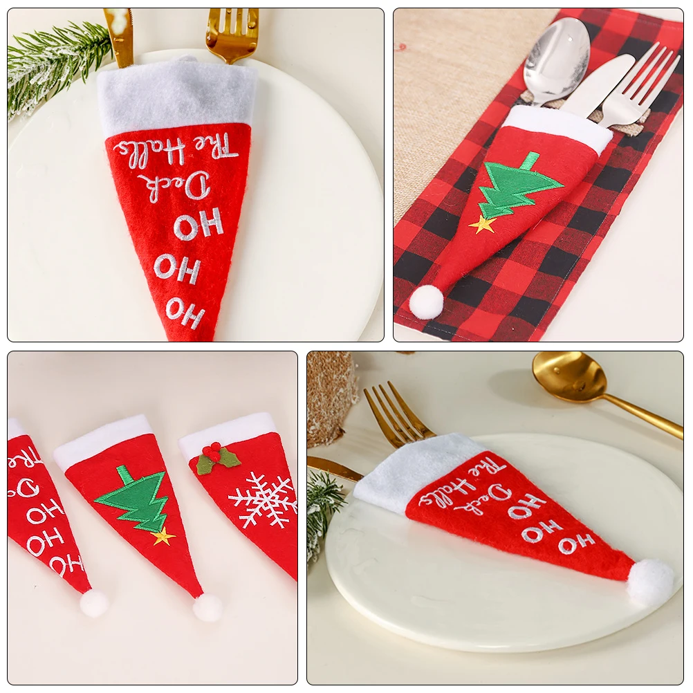 

6 Pcs Cartoon Knife and Fork Set Christmas Cutlery Covers Decor Decorate Xmas Holders Non-woven Fabric Bag Child Table