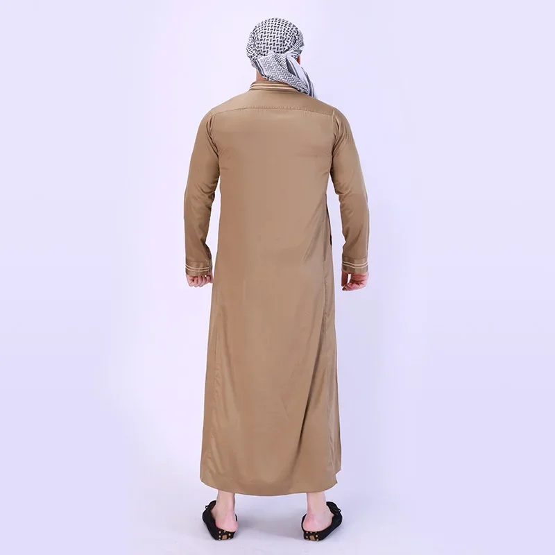 New European and American Muslim Men's Robe Abaya Stand Collar Solid Color Middle East Arab Long National Style Men's Wear