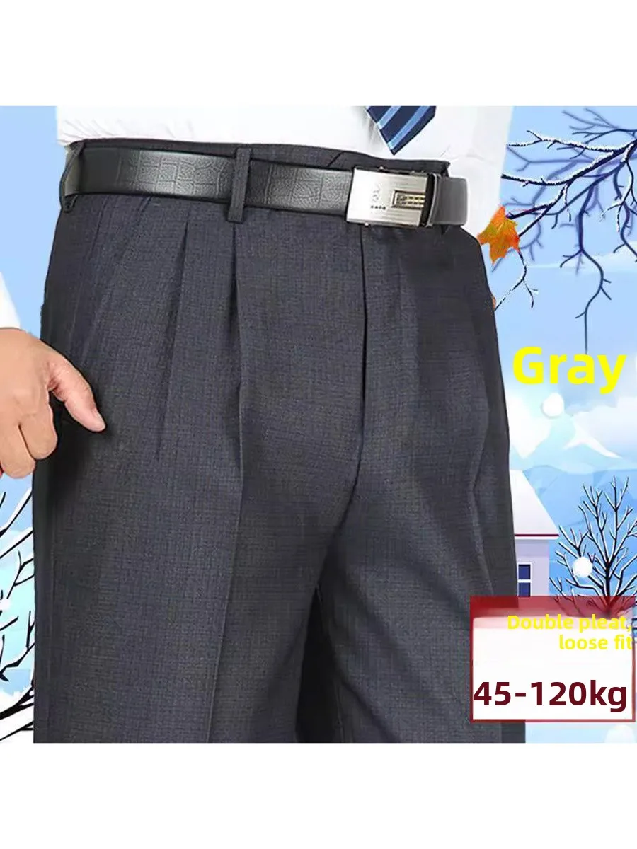 Anti-Wrinkle Non-Iron Men's Dress Pants Double Pleat Suit Long Pants Casual Business Style Mid-Year Men Comfortable Loose Fit