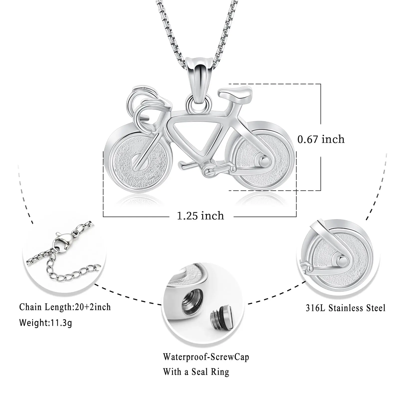 Bicycle Urn Necklace for Ashes Stainless Steel Bike Pendant Cremation Jewelry Keepsake Funeral Memorial Gift for Men Women