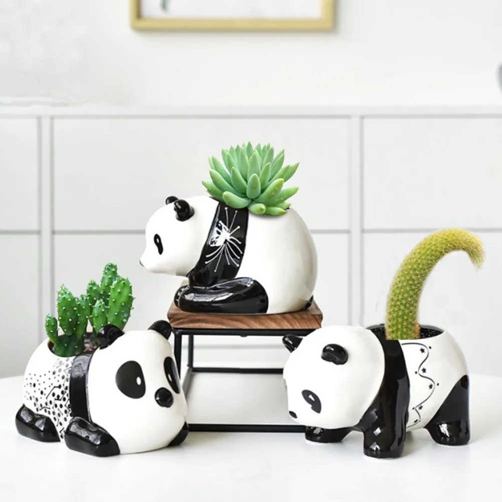 3Pcs Panda Shape Ceramic Succulent Pots Small Planters for Indoor Desk Decor Bonsai Air Plants Cactus Garden Home Office