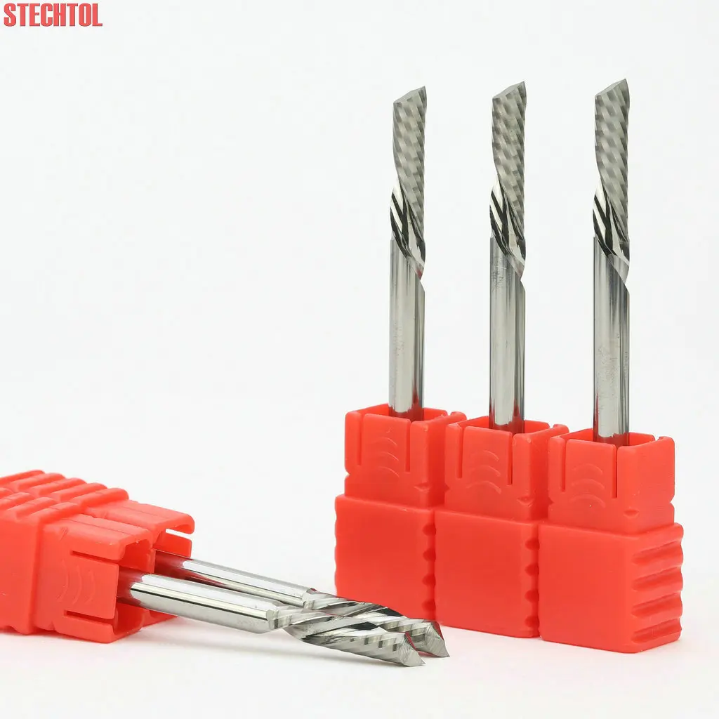 5PCS 4mm down Cutter 1 Flute Solid Carbide Spiral Cutting Router Bit Set for Wood MDF Tungsten Carbide Woodworking Endmill Tool