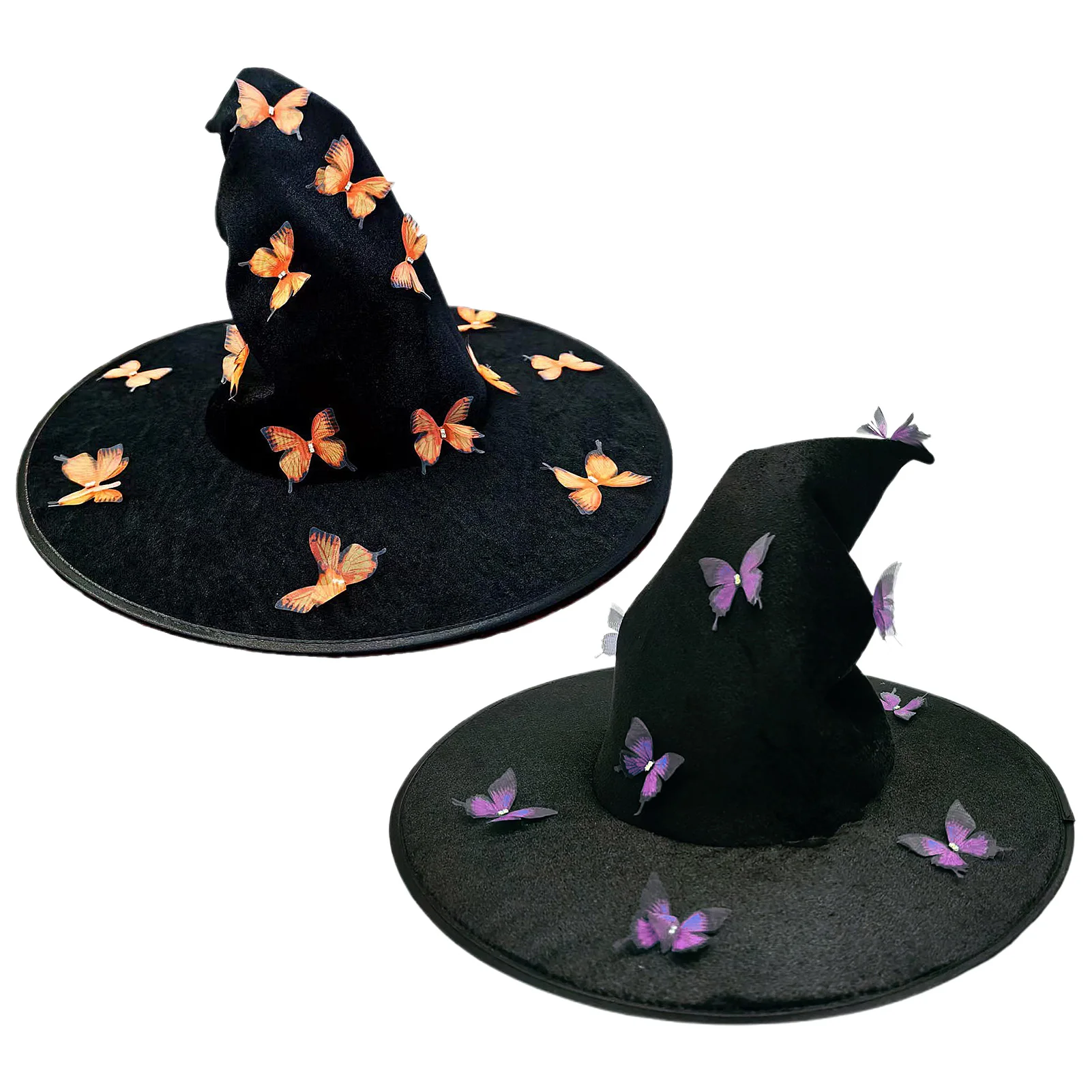 

Witch Hat, Sorceress Cap Black Velvet 43cm, 3D Butterflies Large Ruffled Stiff Shape Lightweight for 2025 Halloween Party