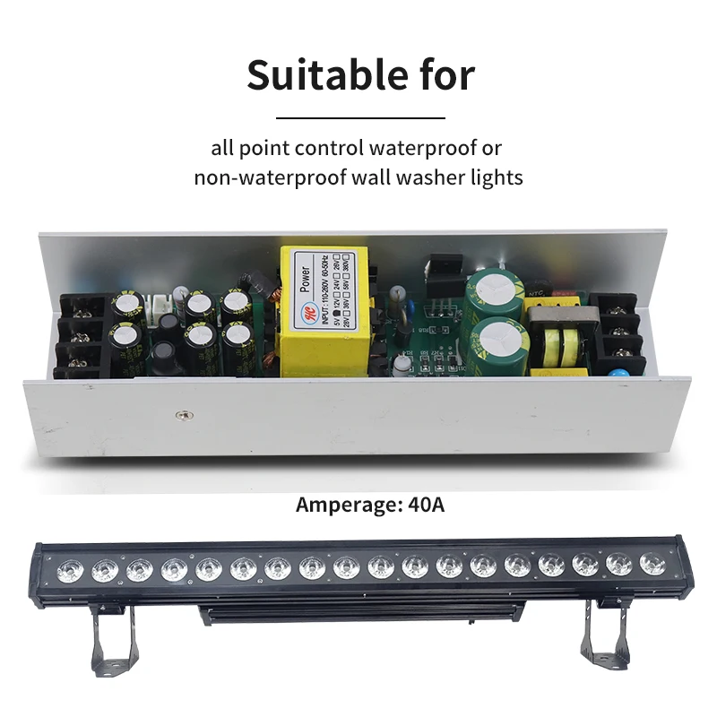 Waterproof Wall Washer Power Supply 200w 40A 5v for 18x18w Waterproof Wall Washer Stage Light Repair Spare Parts