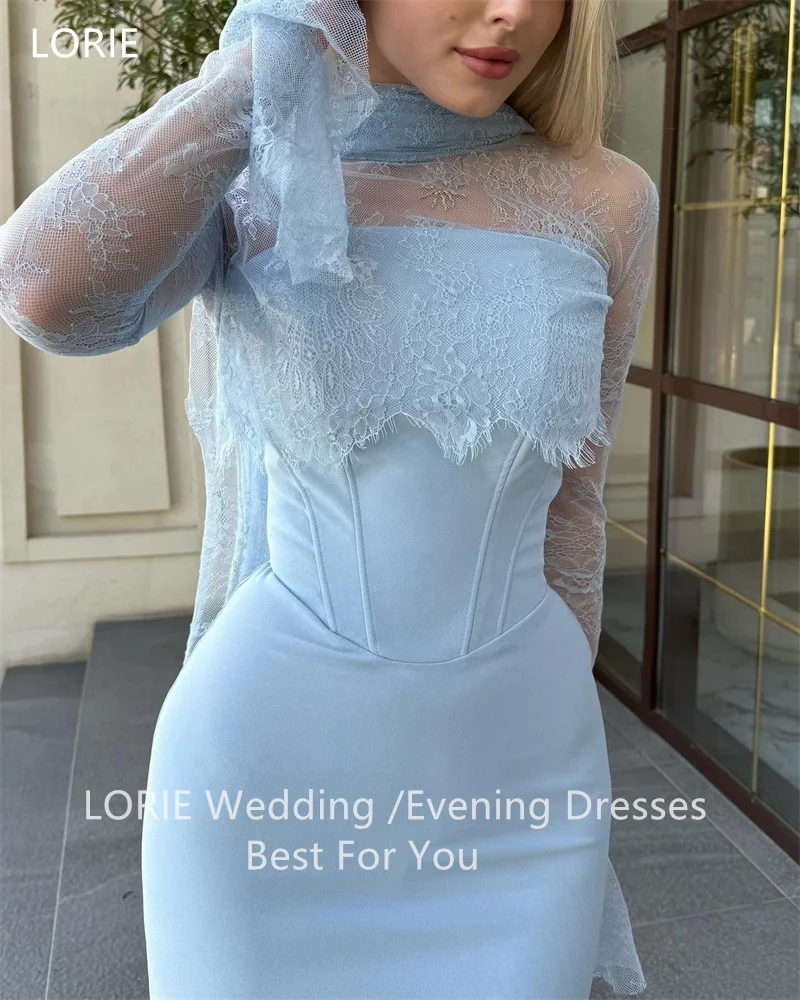 LORIE Transparent Lace Party Dresses Mermaid High Neck Full Sleeve Pleat Evening Prom Dress Floor-Length Prom Gowns Customized image 2