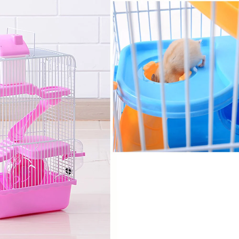 

Three Layer Luxury Hamster Cage Pink Slide Design Running Wheel Leakproof Water Bottle Small Pets House Chinchilla Cage