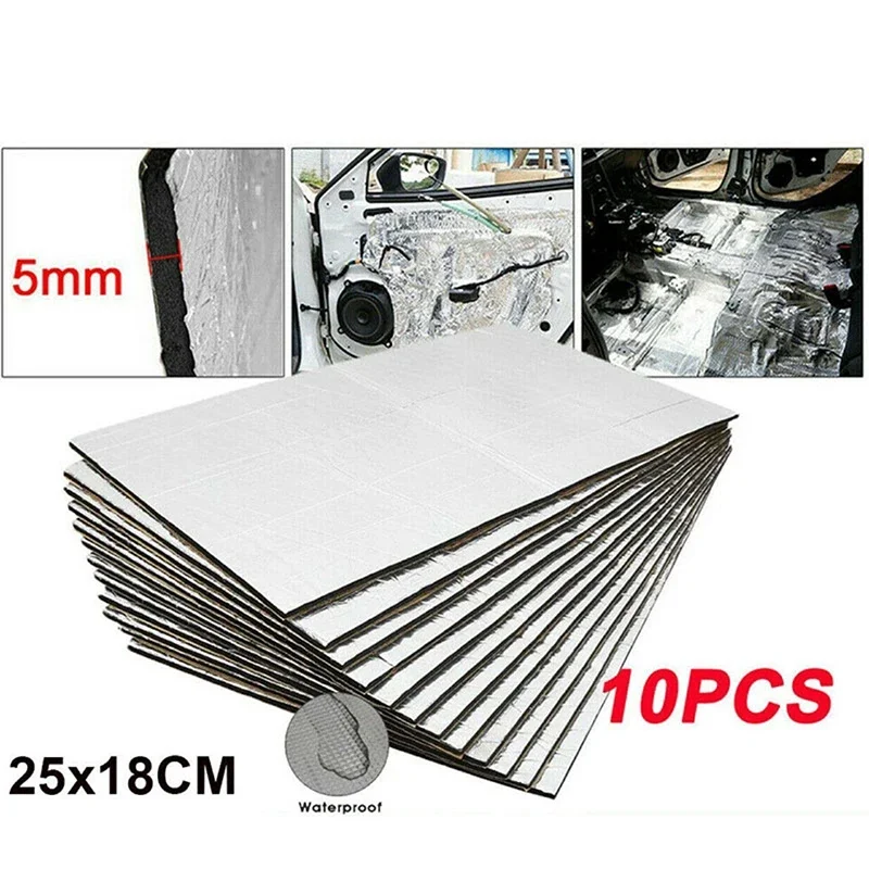 10PCS Car Heat and Sound Insulating Cotton Mats 5mm Aluminium Foil Door Bonnet Vibration Isolating Mats Noise Protection Mats