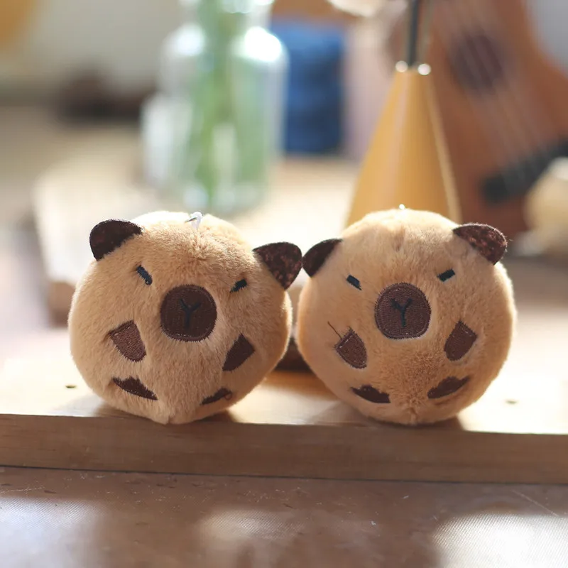 New Cute round capybara small pendant soft plush toy fashione bag pendant cool keychain lifelike  doll kids birthday gift