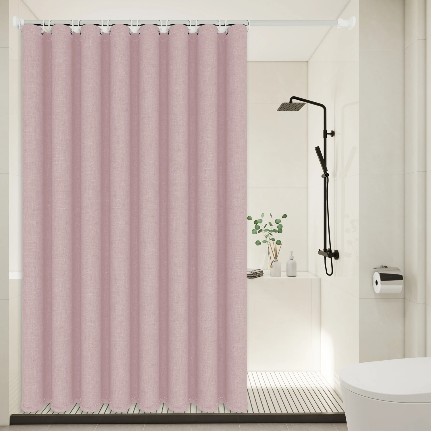 

Minimalist style linen texture Light Pink shower curtain - thick and substantial polyester fabric