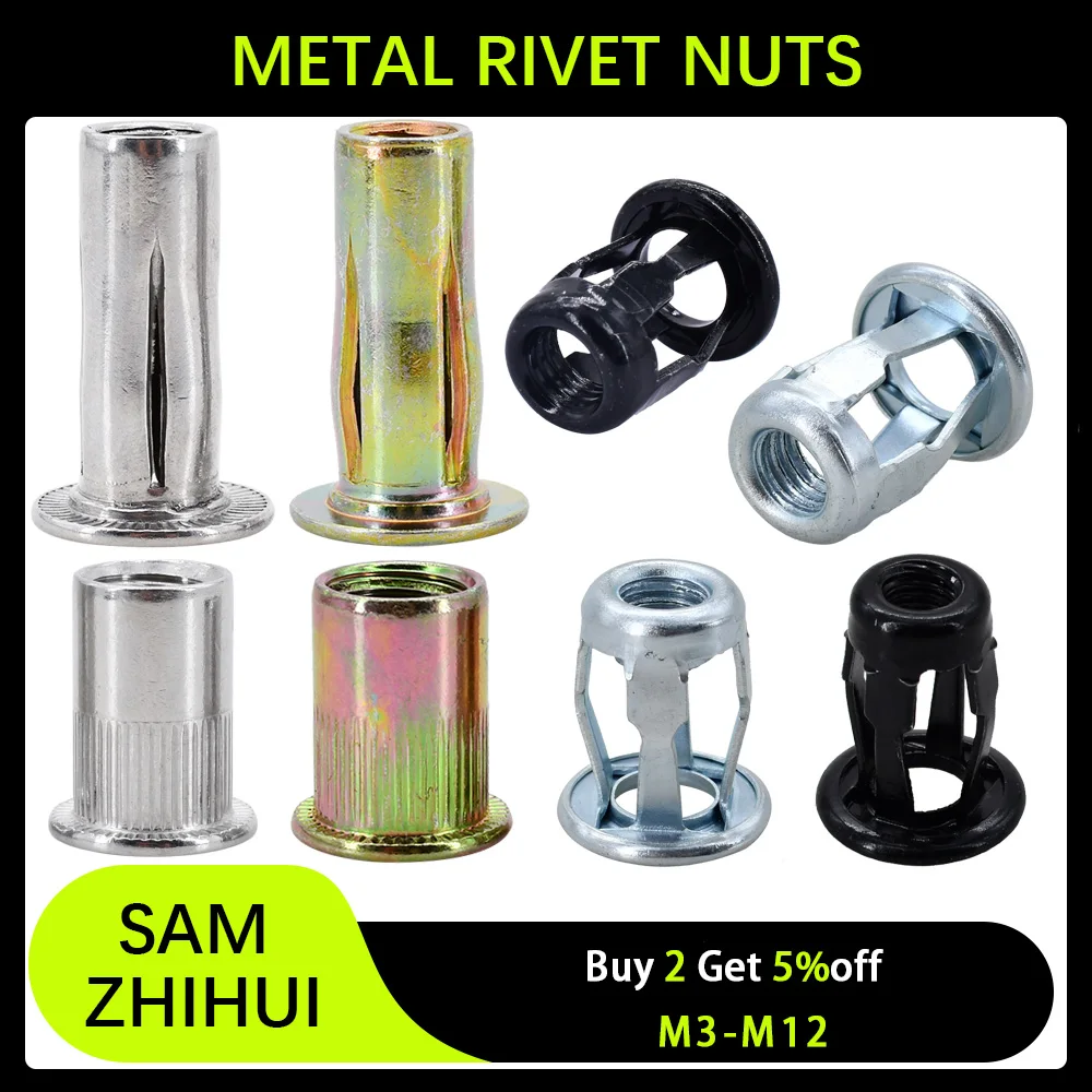 M3 M4 M5 M6 M8 M10 M12 Metal Rivet Nut Petal Shape Panel Car License Fix Clamp Lock Expansion Nuts Jack Nut Rivets 20/30/50Pcs