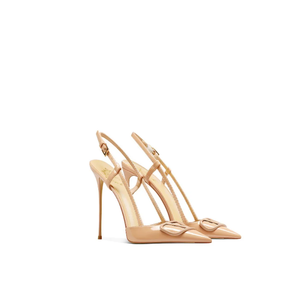 Women Nude Pointed Toe Thin Heel Sandals Spring New Arrival Open Back Closed Toe Elegant High Heel Sandals