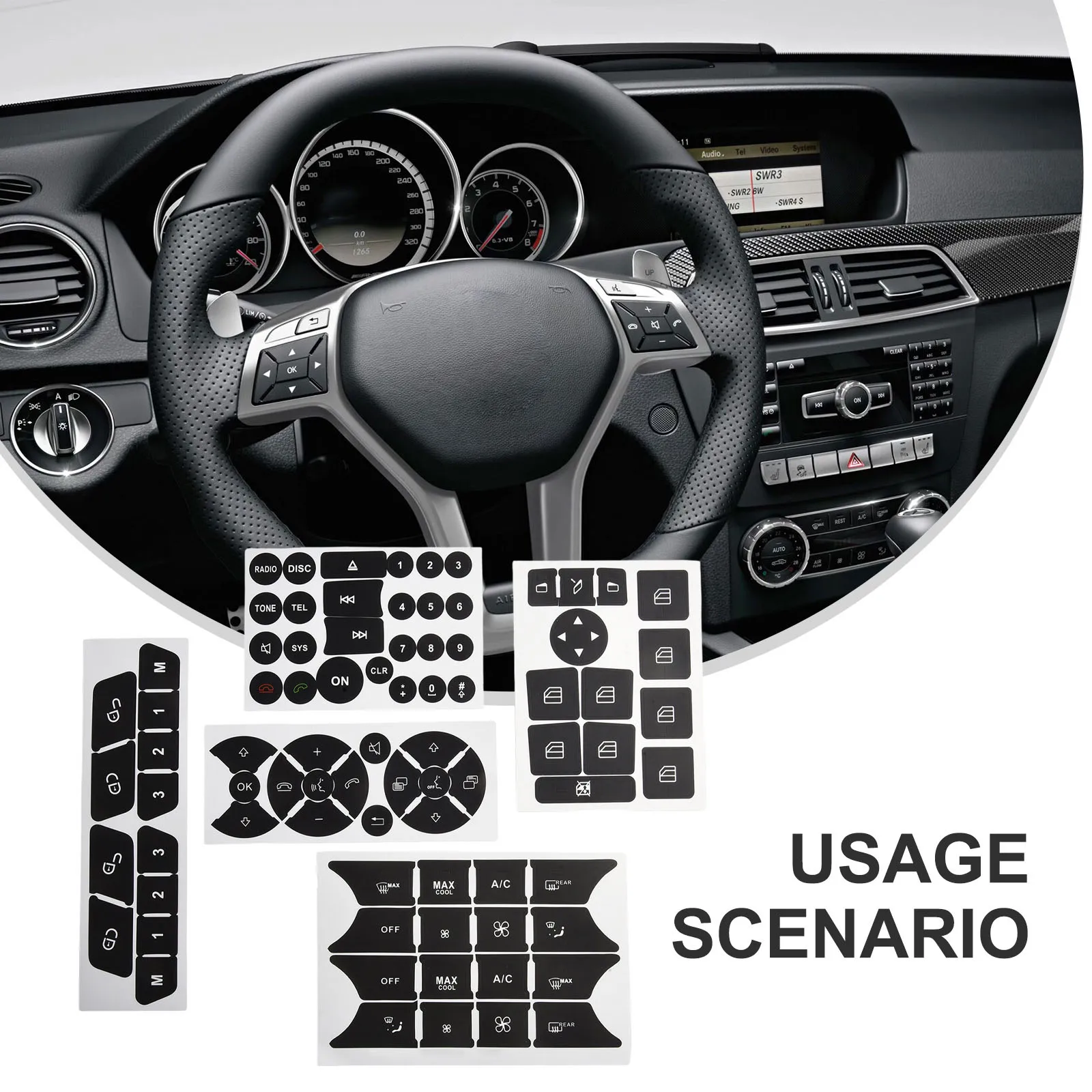 A C Radio Button Button Repair Sticker Black Overlay High Grade Material White Lettering Light Penetration Reduction