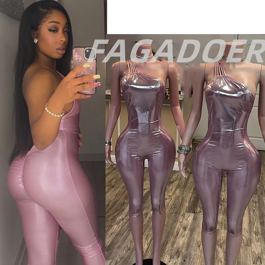 FAGADOER Sexy Pink Ruched Bodycon Rompsuits Summer Streetwear Hot Girl Off Shoulder Skinny Jumpsuits Night Party Club Playsuits