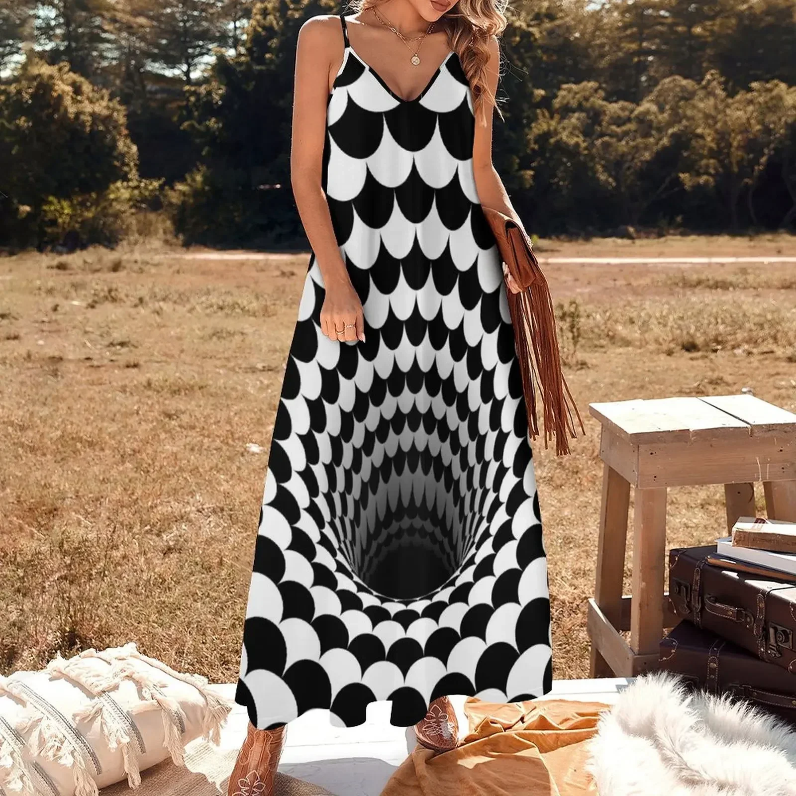 Optical Illusion Black Hole Scales (Black/White) Sleeveless Dress Dresses for wedding party loose women's dress Dress