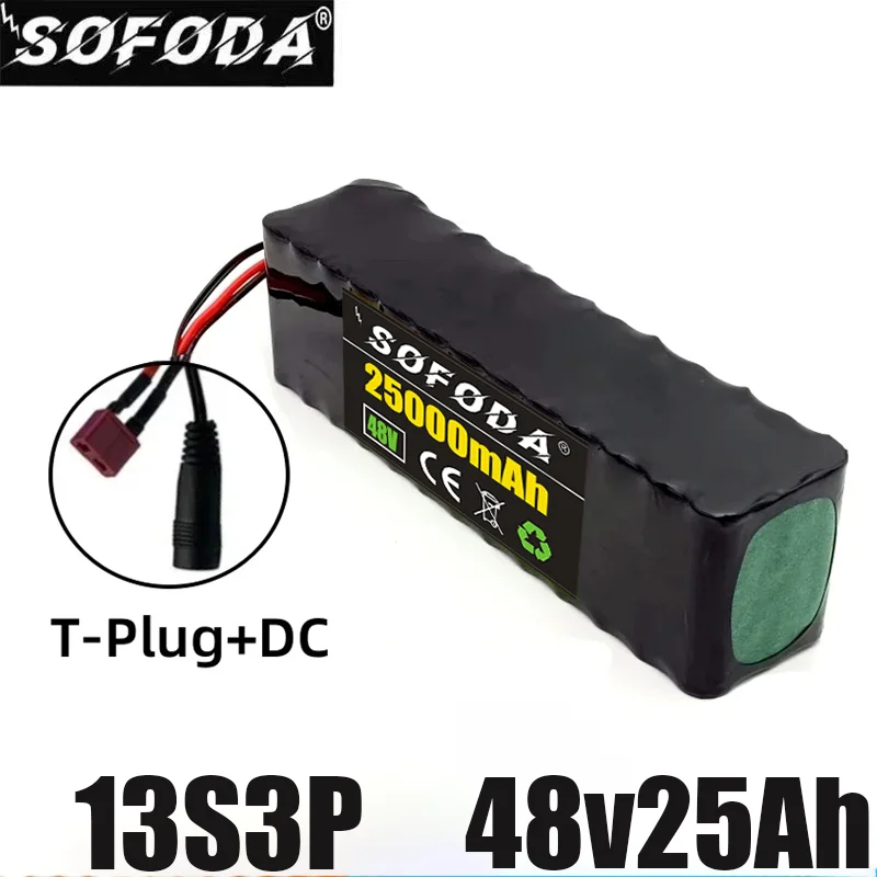 

New Bloco da bateria do Lítio-íon, apropriado para 54.6V com BMS e carregador, 48V, 25Ah, 1000W, 13S3P, XT60, 25000mAh