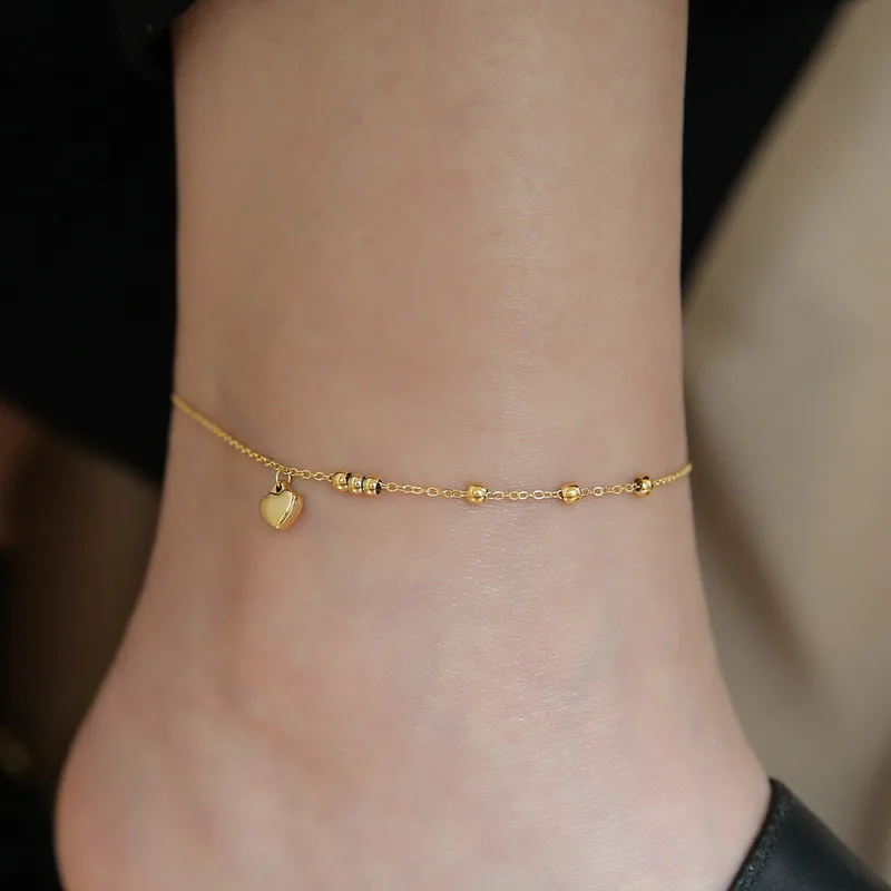 316L Stainless Steel Simplicity Mini Love Heart Shaped Bead Anklet Ladies Fashion Trend High Jewelry Beach Accessorie
