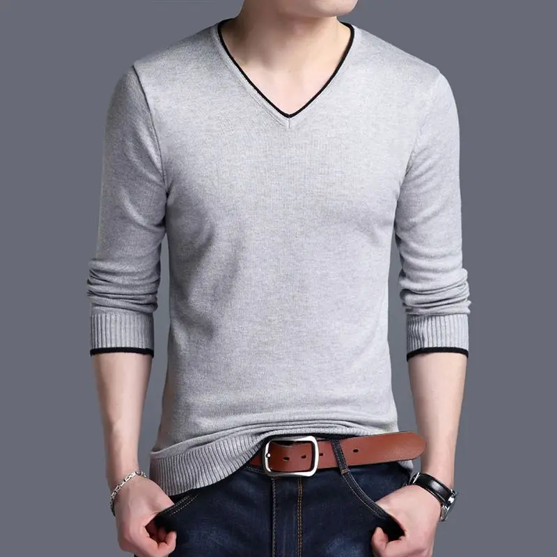 2023 Autumn and Winter Korean Edition Fashion Trend Simple Thin V-neck Long Sleeve Casual Loose Oversized Men\'s Knitted Sweater