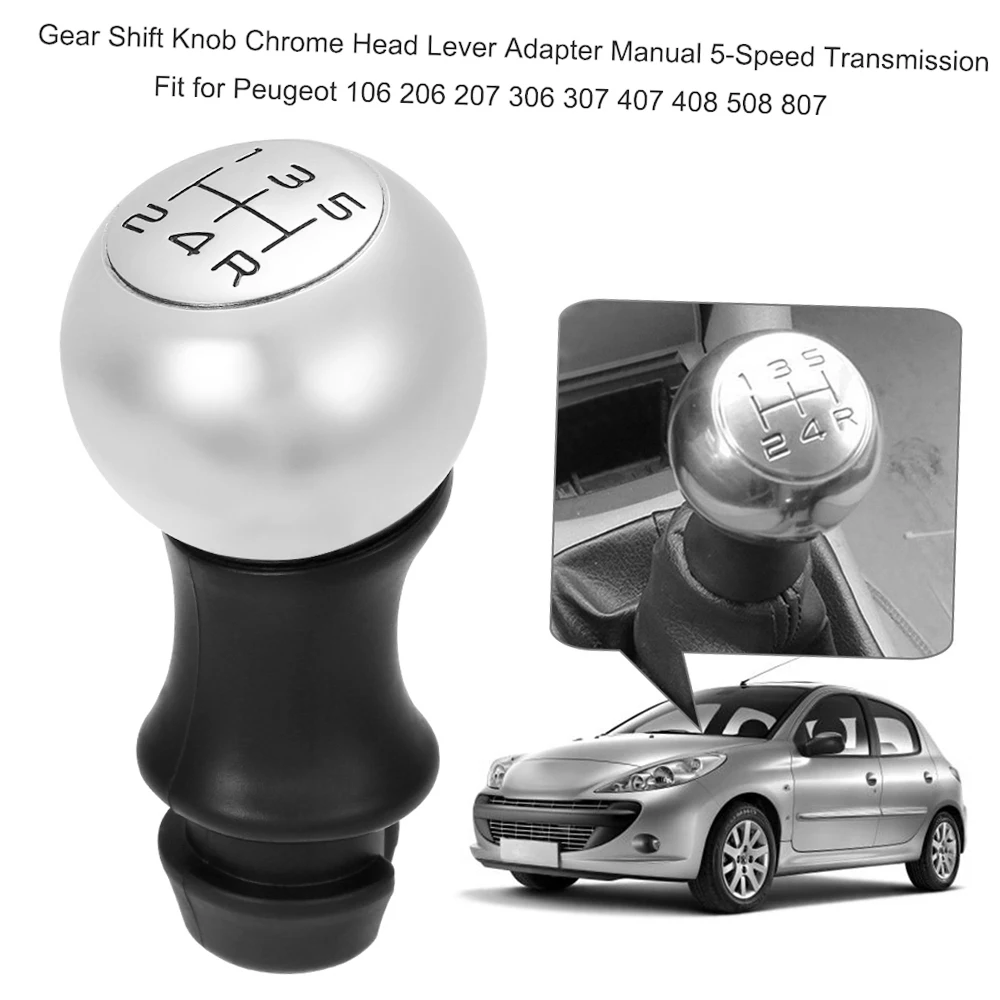 Pommeau de levier de vitesse adaptateur de levier de tête chromé remplacement de Transmission manuelle à 5 vitesses pour Peugeot 106 206 207 306 307 407 408 508
