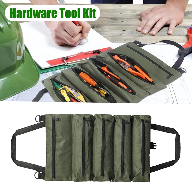 Portable Tool Roll Bag Heavt Duty Tool Organizer Bag All-in-One Garage Storage Waterproof Oxford Cloth-Zipper Pouch for Workers