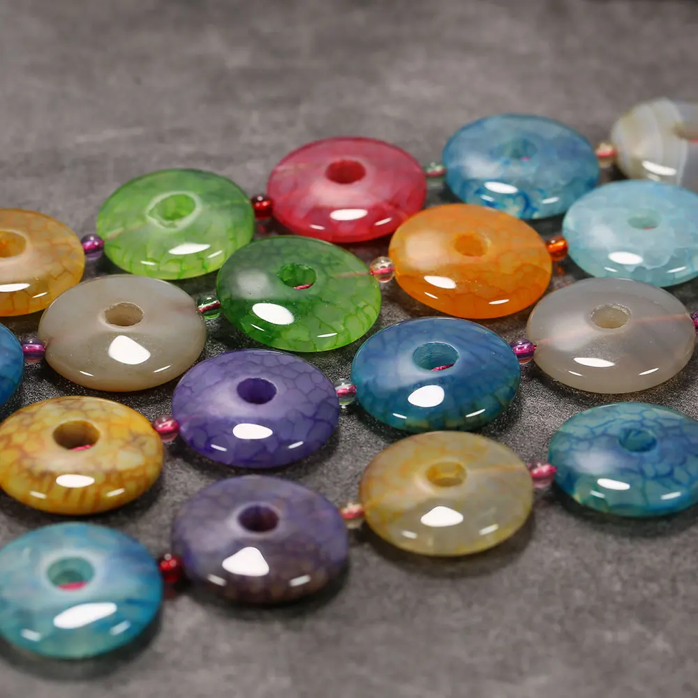 

APDGG Mix color Coin Agate Peace buckle Stone Slab Loose Beads Jewelry Making DIY