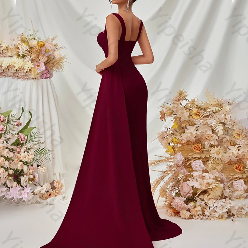 فساتين سهرة حمراء حورية البحر بدون أكمام أنيقة بفتحة جانبية فستان المشاهير رائع عالي الجودة للحفلات الراقصة للنساء حسب الطلب #2